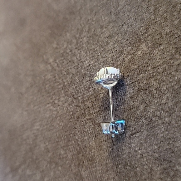 STERLING Silver Halo Opal Circle Bridal Post Earrings - Picture 6 of 6